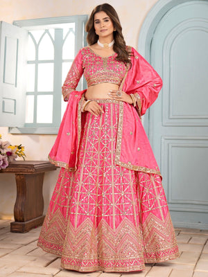 Rajwada Pink Chinon Embellished Lehenga For Women