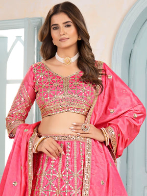 Rajwada Pink Chinon Embellished Lehenga For Women