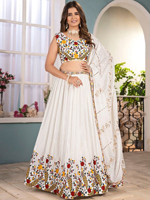 Rajwada White Chinon Embroidered Lehenga For Women