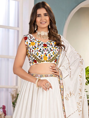 Rajwada White Chinon Embroidered Lehenga For Women