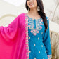 Rajwada Teal Blue Chinon Embellished Kurta Set For Women