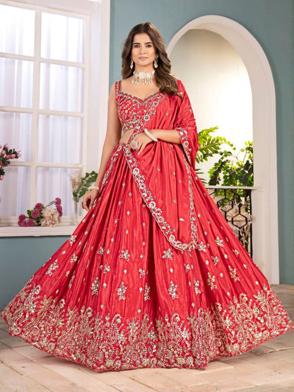 Rajwada Dark Pink Chinon Embellished Lehenga For Women