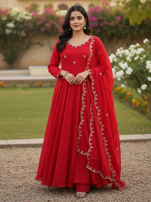 Rajwada Red Silk Blend Embellished Kurta Set For Women