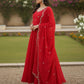 Rajwada Red Silk Blend Embellished Kurta Set For Women