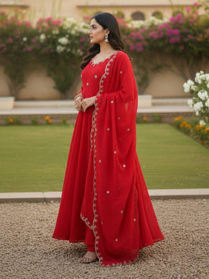Rajwada Red Silk Blend Embellished Kurta Set For Women