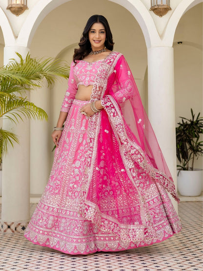 Rajwada Light Pink Silk Blend Embellished Lehenga For Women