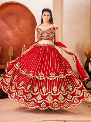 Rajwada Red Georgette Embellished Lehenga For Women
