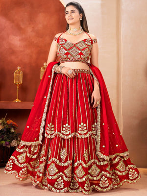 Rajwada Red Georgette Embellished Lehenga For Women