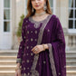 Rajwada Dark Purple Silk Blend Embellished Kurta Set For Women
