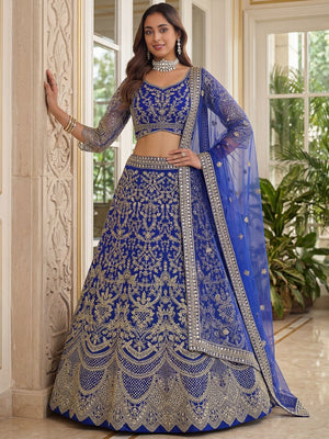 Rajwada Violet Net Embellished Lehenga For Women