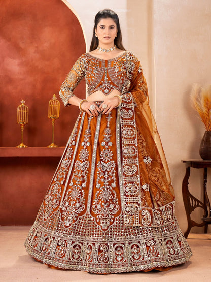Rajwada Brown Net Embellished Lehenga For Women