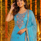 Rajwada Sky Blue Silk Blend Embellished Kurta Set For Women