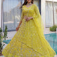 Rajwada Lime Yellow Net Embellished Lehenga For Women