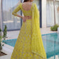 Rajwada Lime Yellow Net Embellished Lehenga For Women