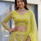 Rajwada Lime Yellow Net Embellished Lehenga For Women