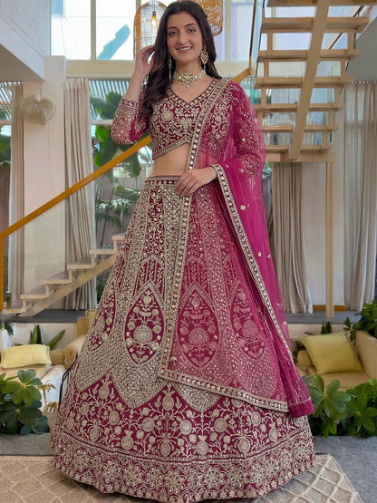 Rajwada Dark Magenta Net Embellished Lehenga For Women