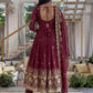 Rajwada Dark Maroon Silk Blend Embellished Kurta Set For Women