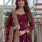 Rajwada Dark Maroon Silk Blend Embellished Kurta Set For Women