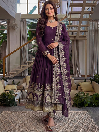 Rajwada Dark Purple Silk Blend Embellished Kurta Set For Women