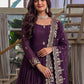 Rajwada Dark Purple Silk Blend Embellished Kurta Set For Women