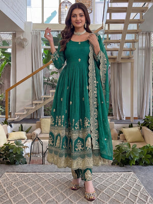 Rajwada Teal Green Silk Blend Embellished Kurta Set For Women