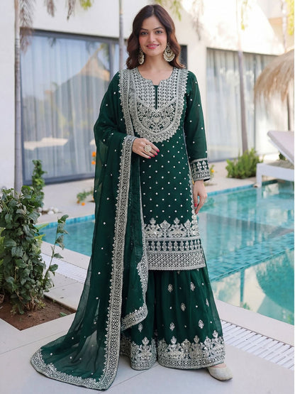Rajwada Dark Green Georgette Embellished Kurta Set For Women