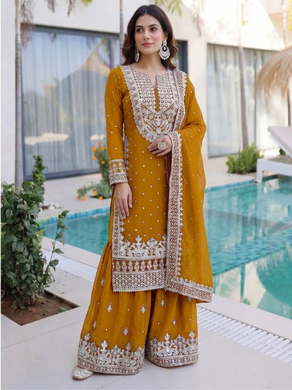 Rajwada Mustard Georgette Embellished Kurta Set For Women