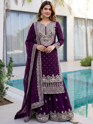Rajwada Wine Georgette Embellished Kurta Set For Women
