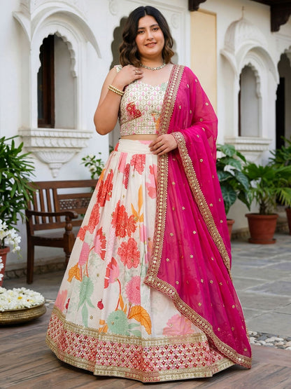 Rajwada Off White Chinon Embellished Lehenga For Women