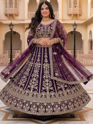 Rajwada Purple Net Embroidered Lehenga For Women