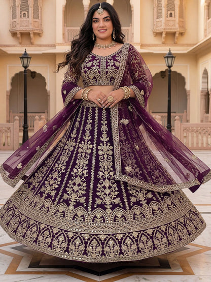 Rajwada Purple Net Embroidered Lehenga For Women