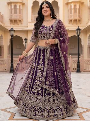 Rajwada Purple Net Embroidered Lehenga For Women