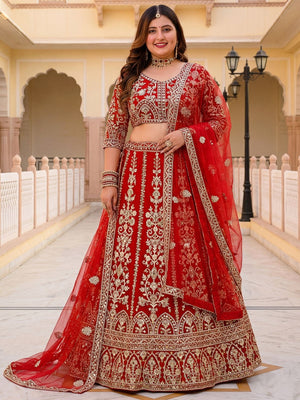 Rajwada Red Net Embroidered Lehenga For Women