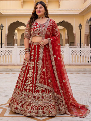 Rajwada Red Net Embroidered Lehenga For Women