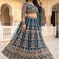 Rajwada Teal Blue Net Embroidered Lehenga For Women