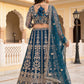Rajwada Teal Blue Net Embroidered Lehenga For Women