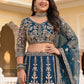 Rajwada Teal Blue Net Embroidered Lehenga For Women