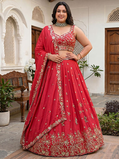 Rajwada Dark Pink Chinon Embellished Lehenga For Women