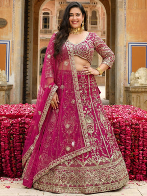 Rajwada Pink Net Embellished Lehenga For Women