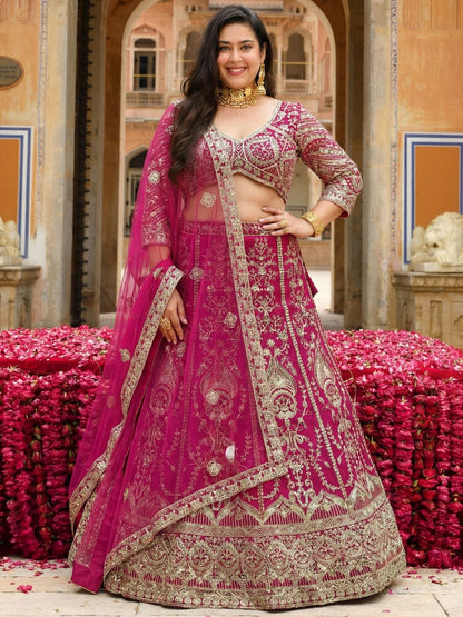 Rajwada Pink Net Embellished Lehenga For Women