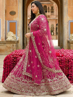 Rajwada Pink Net Embellished Lehenga For Women