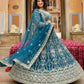 Rajwada Teal Blue Net Embellished Lehenga For Women