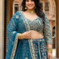 Rajwada Teal Blue Net Embellished Lehenga For Women