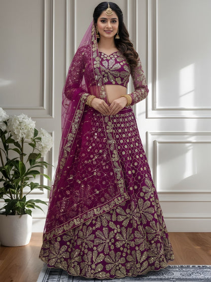 Rajwada Magenta Net Embellished Lehenga For Women