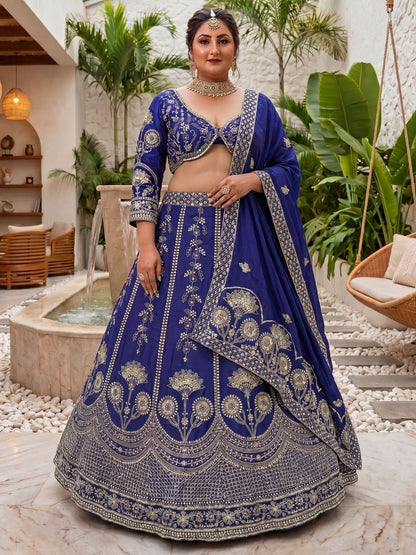 Rajwada Navy Blue Chinon Embellished Lehenga For Women