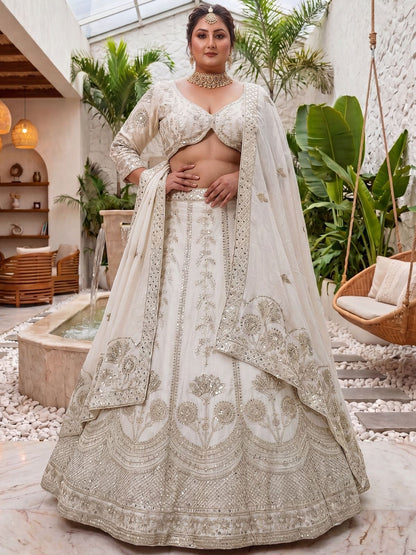 Rajwada Off White Chinon Embellished Lehenga For Women