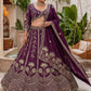 Rajwada Dark Purple Chinon Embellished Lehenga For Women