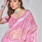 Rajwada Pink Net Embroidered Saree With Unstitched Blouse For Women