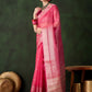 Rajwada Pink Organza Woven Saree With Unstitched Blouse For Women