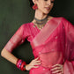 Rajwada Pink Organza Woven Saree With Unstitched Blouse For Women